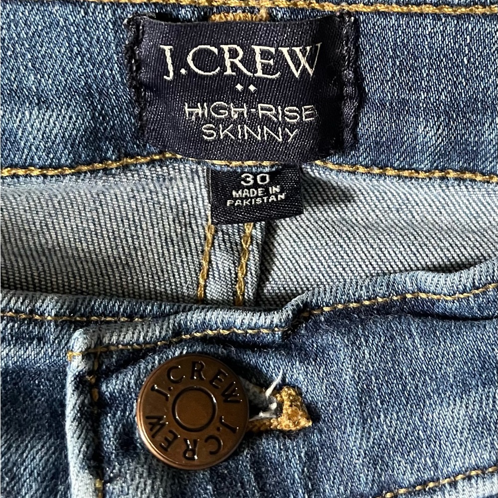 J Crew High Rise Skinny raw edge button fly Jeans
